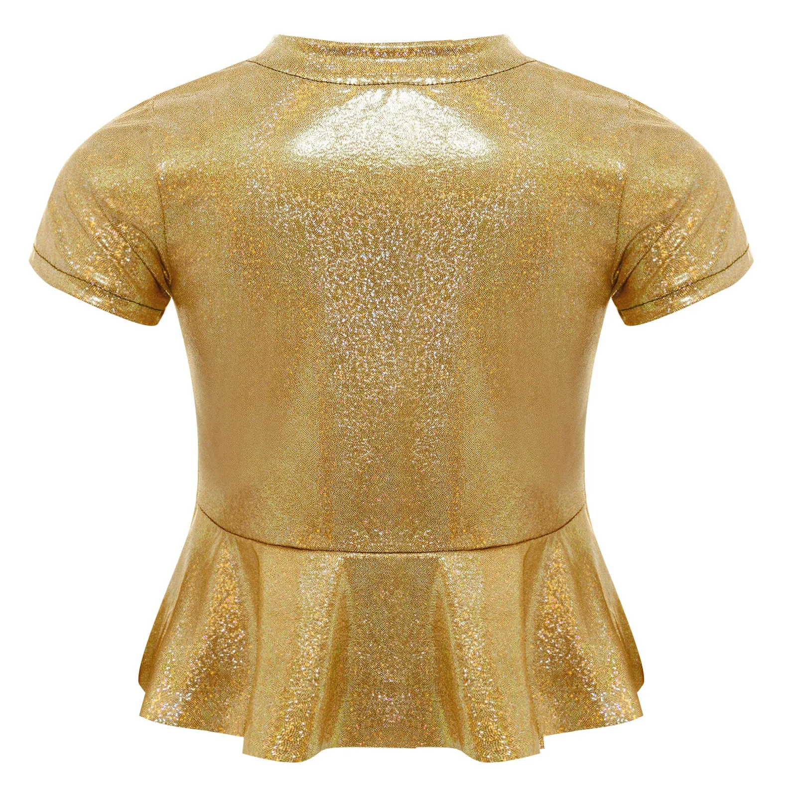 Kids Rave Disco Tops Performance Party Costume Girl's Jazz Dance Festival Fashion Streetwear Schilds Metallic Shiny T-shirts