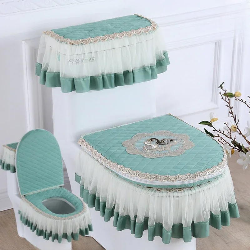 3 Piece Set Lace Toilet Cushion Detachable Toilet Cover Cloth Dust Cover Toilet Seat Cushion Home Decoration Toilet Cover