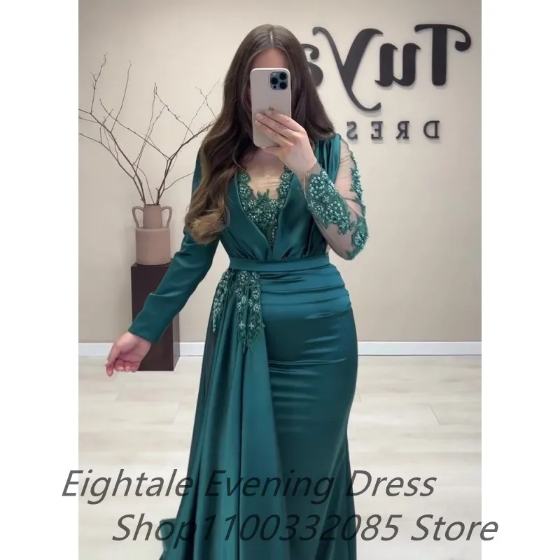 Dark Green Formele Avondjurken Lange Mouwen Mermaid Avondjurken Kralen Elegant Prom Jurken Turkse Couture Robe De Soiree