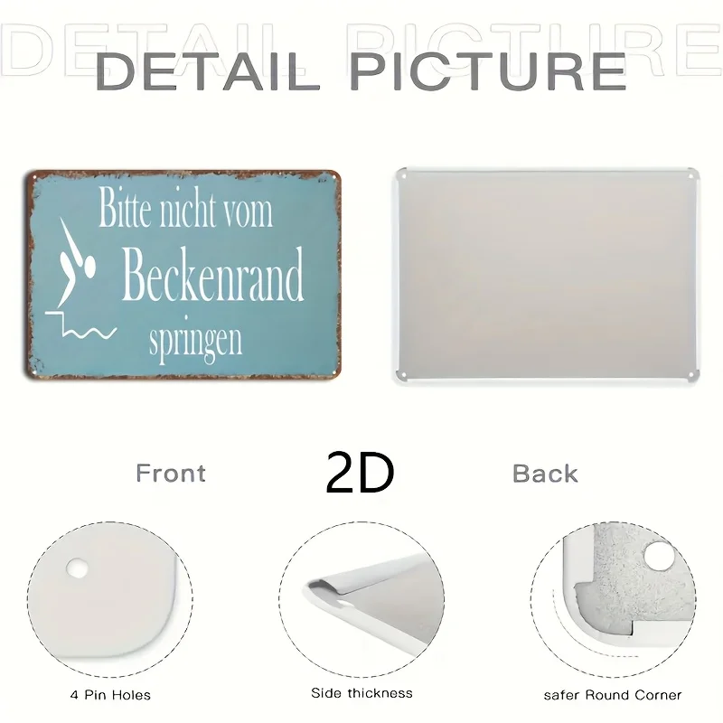 CIFbuy Funny German Pool Safety Sign Aluminum Wall Art Waterproof Wear Resistant Home Bar Patio Outdoor Indoor Gift Decor