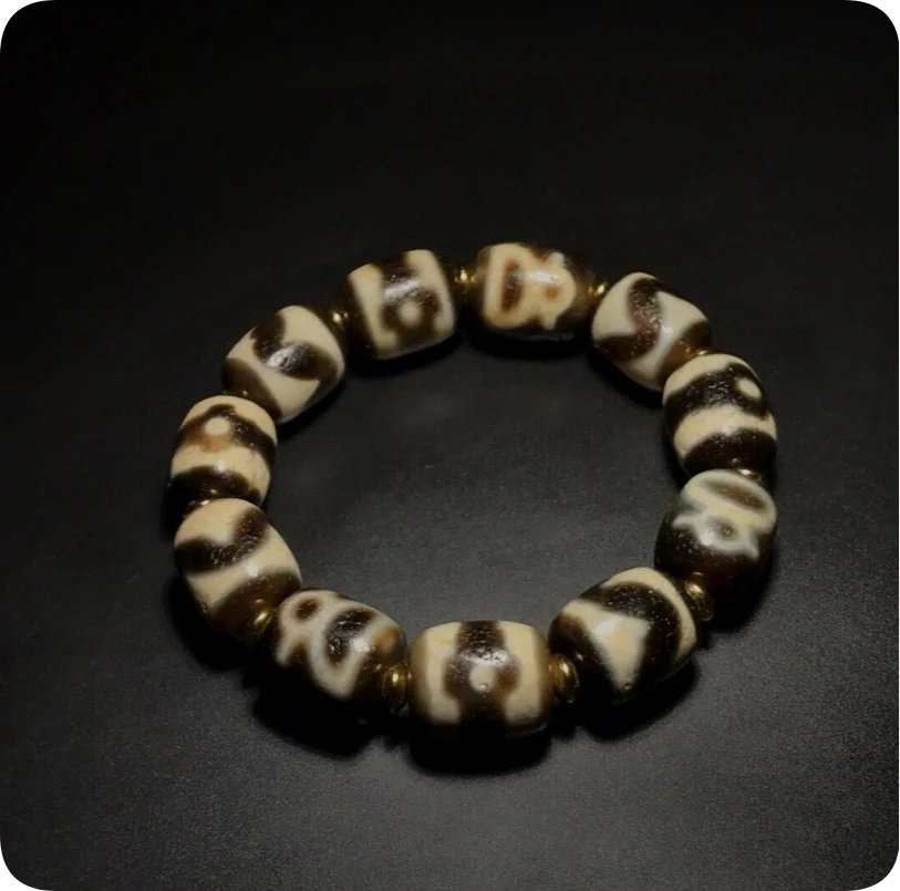 Power Energy Tibetan Old Oily Agate Dzi Multiple patterns Beads Bracelet J1121