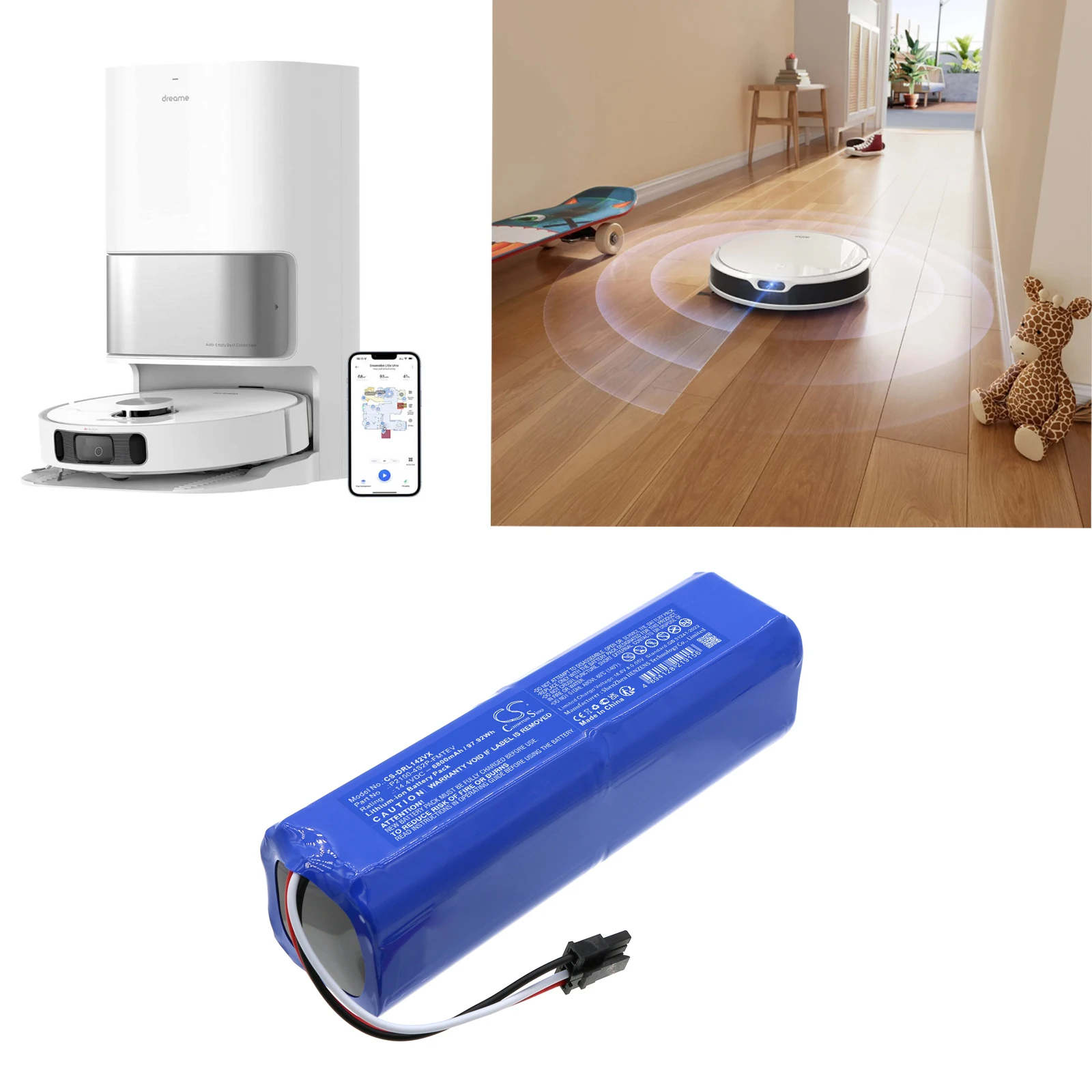 Сменная аккумуляторная батарея 14.4V 6800mAh P2150-4S2P-FMTEV для Dreame RLD34GA, D9 Max Gen 2, Mova S10 Plus, RLS42SD