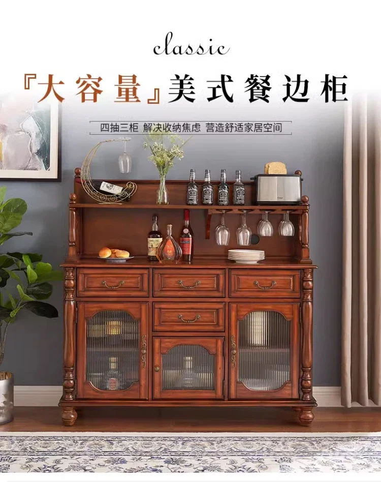 American Solid Wood Sideboard Home  Display Cabinet European Restaurant Large Capacity Bowl Chopsticks Disinfection Cabinet