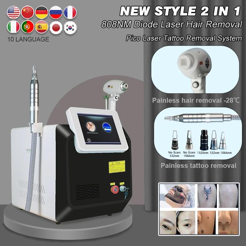 

2 in1 755 808 1064nm 3 Wavelength Ice Tiatinum Painless Diode Laser Painless Hair Removal Nd Yag Q-Switch Tattoo Removal Machine