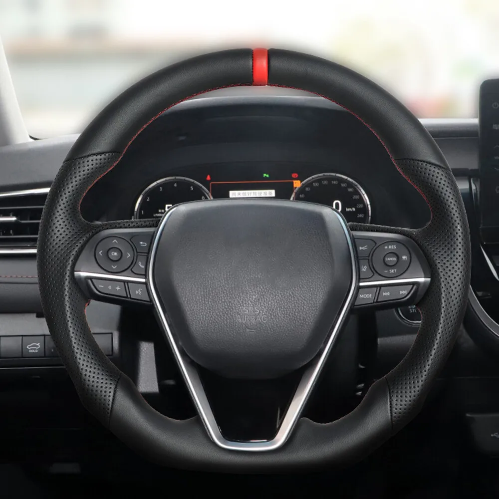 Full Leather Flat Bottom Steering Wheel Fit For Toyota Camry Corolla RAV4 2018-2023 Sport Auto Parts