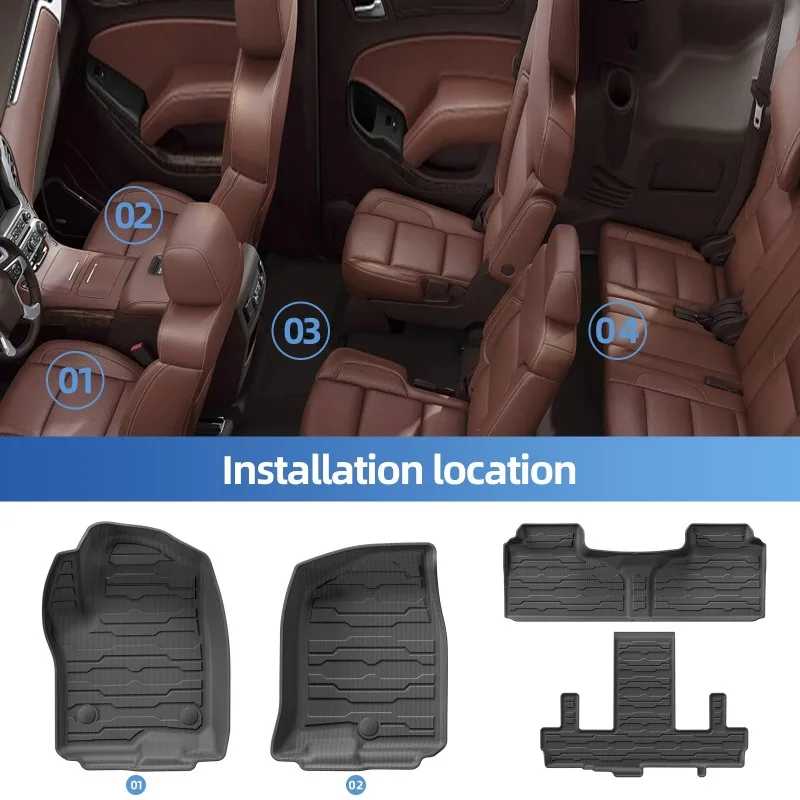 For Chevrolet Suburban / GMC Yukon XL 2021-2024 7-Seater TPE 3D Floor Mats Full Set Waterproof Floor Liners With Cargo Trunk Mat view 2