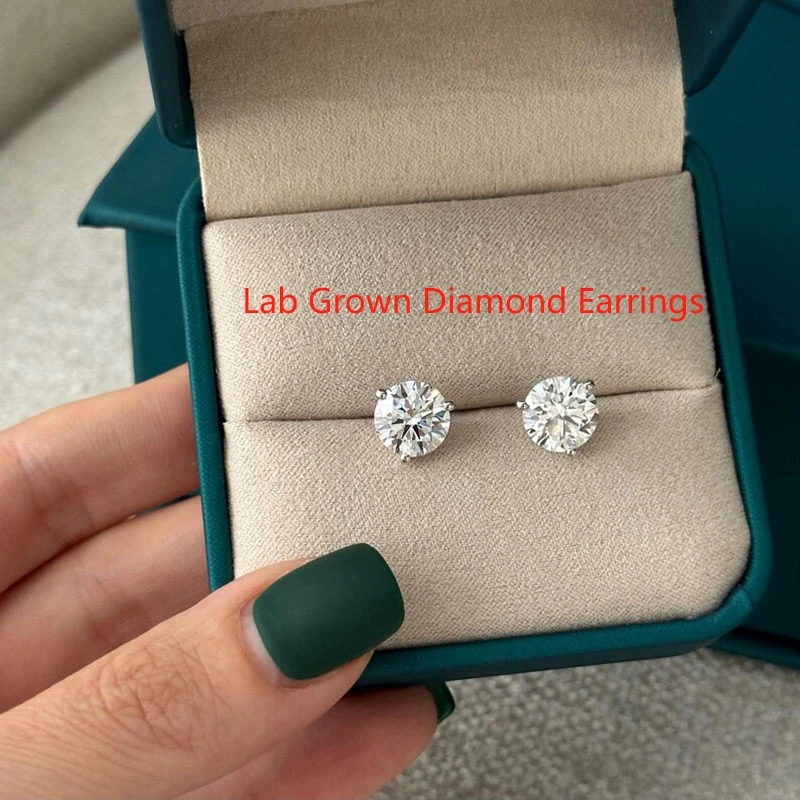 

4CT Total DEF VS-VVS Round Brilliant IGI Lab Grown Diamond CVD HPHT Martini Studs in Platinum 950 Push Back Dainty Stud Earrings