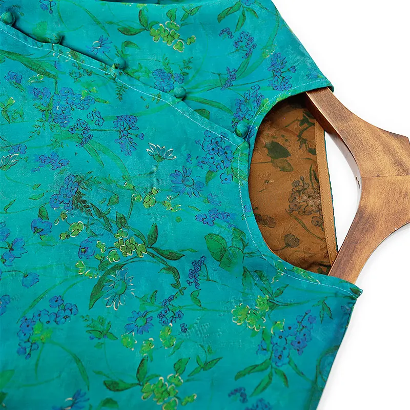 BirdTree-32MM Watered Gauze Silk Elegant Shirt, Women O Neck Jacquard Button, Retro Commute Loose Blouse, 2025 Summer T57327CC