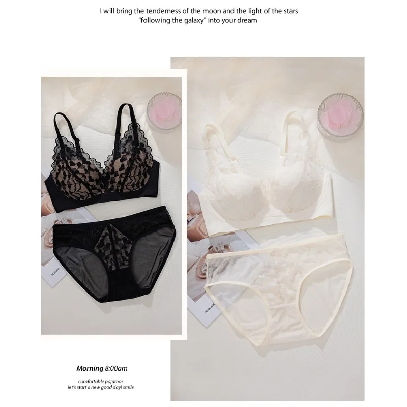 Französisches sexy Spitzen-BH- und Höschen-Set, Push-Up für kleine Brust, kabelloser Komfort und atmungsaktiv, Pure Desire-Bralette, heißer Verkauf MOYISU