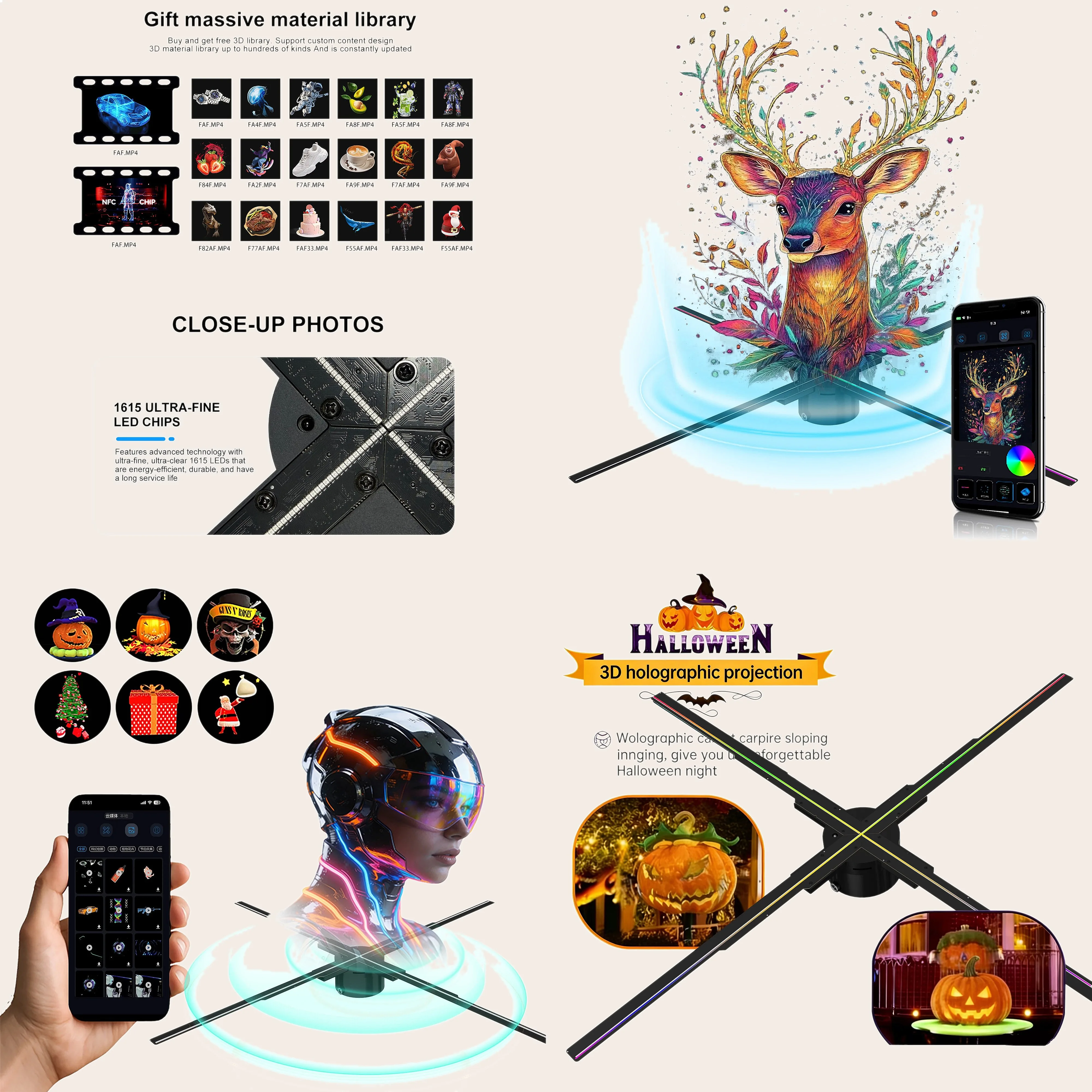 52cm 3D Holographic Fan Projector Naked Eye LED Hologram Display 48W Advertising Machine