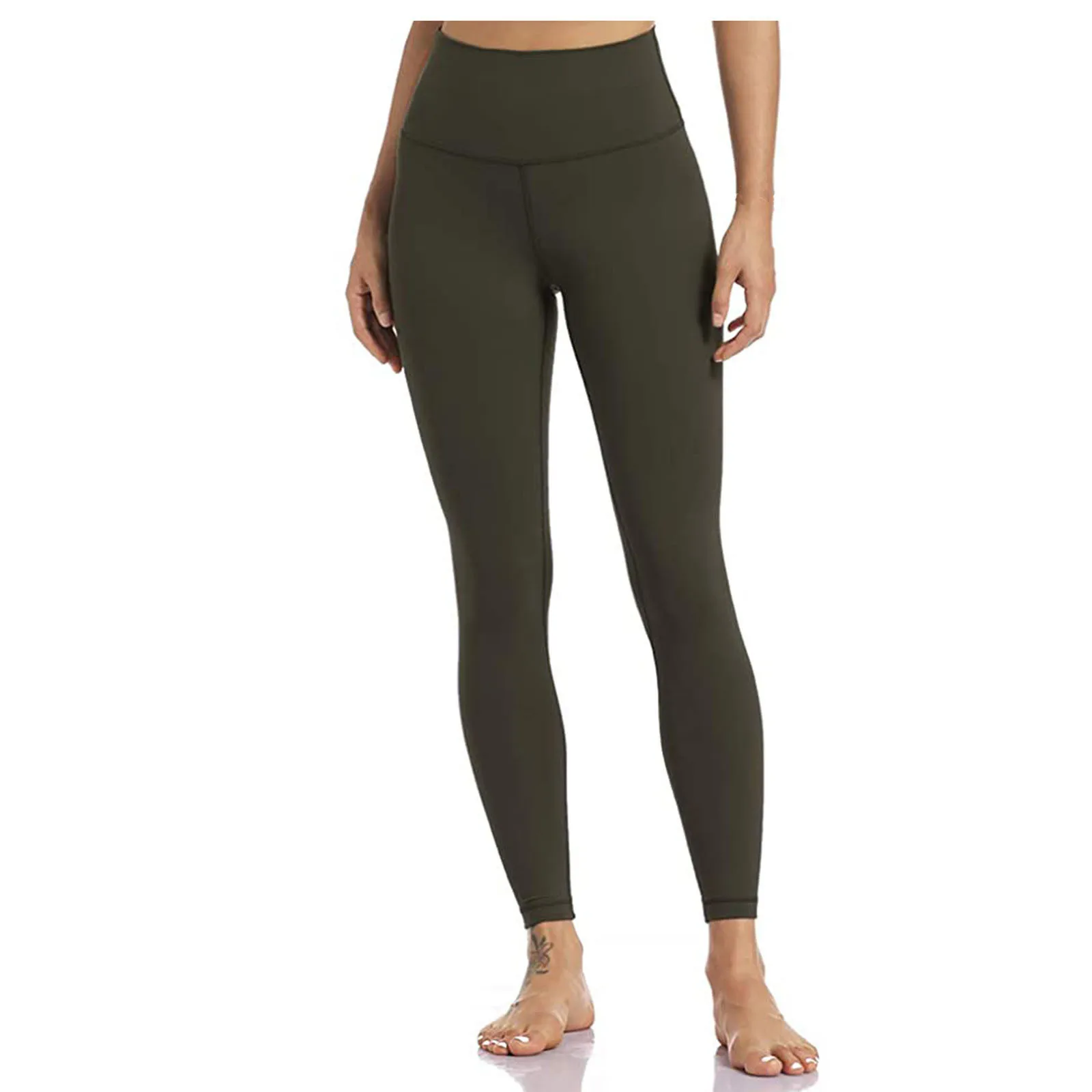 Calça Yoga de cintura alta para mulheres, monocromática, apertada para fitness, nude escondido, pequena Yoga curta