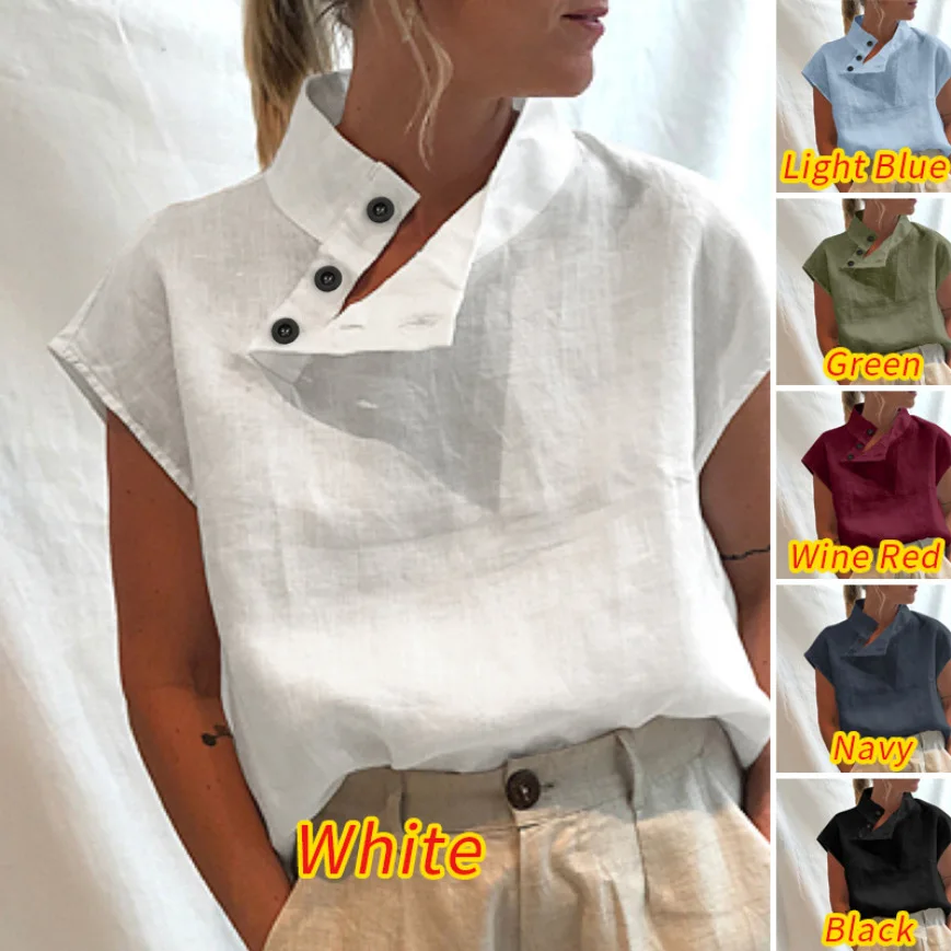 Celmia Women Summer Blouses 2023 Fashion Cotton Linen Blusas Lightweight White Shirt Casual Chic Tunic Tops Oversized Clothing