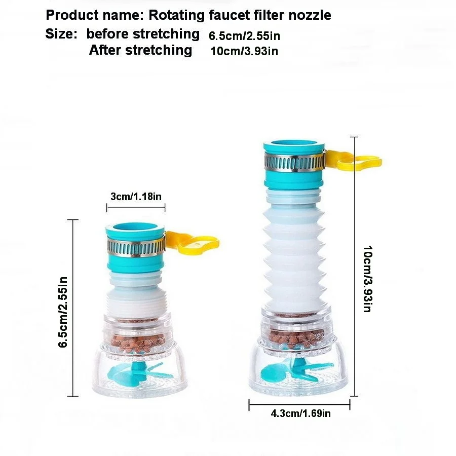 Kitchen Splashguard Faucet Extender with Water Filter Spray Head, Rotatable and Flushable Sink Extension Hose