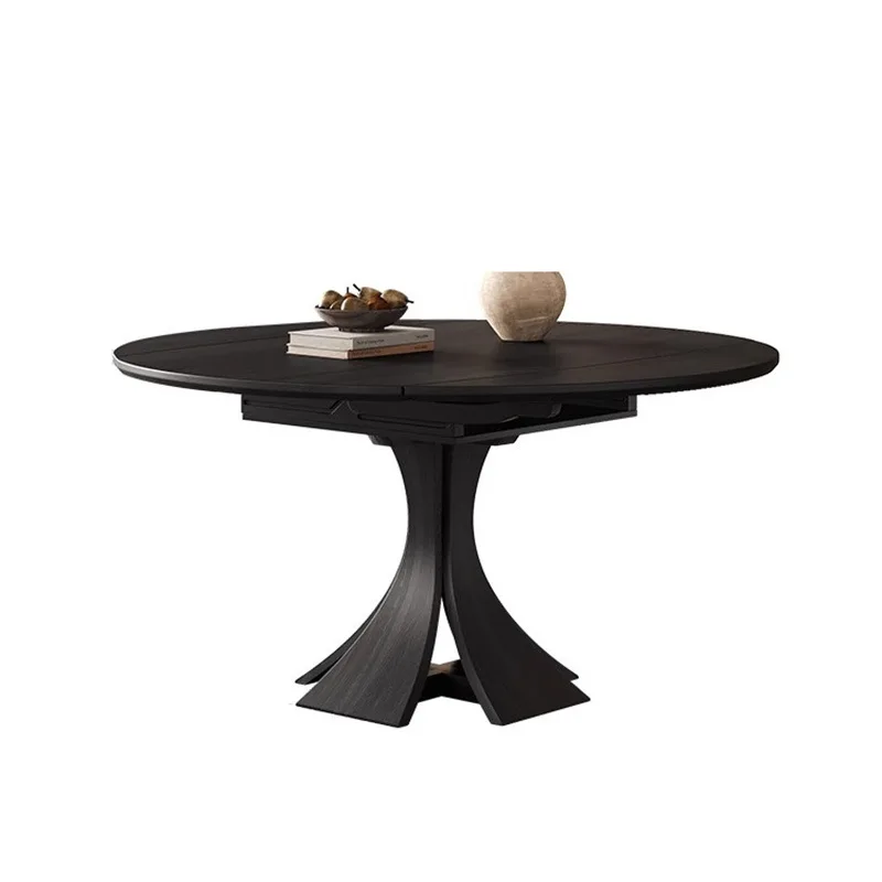 

French solid wood dining table, medieval walnut round table, retro home