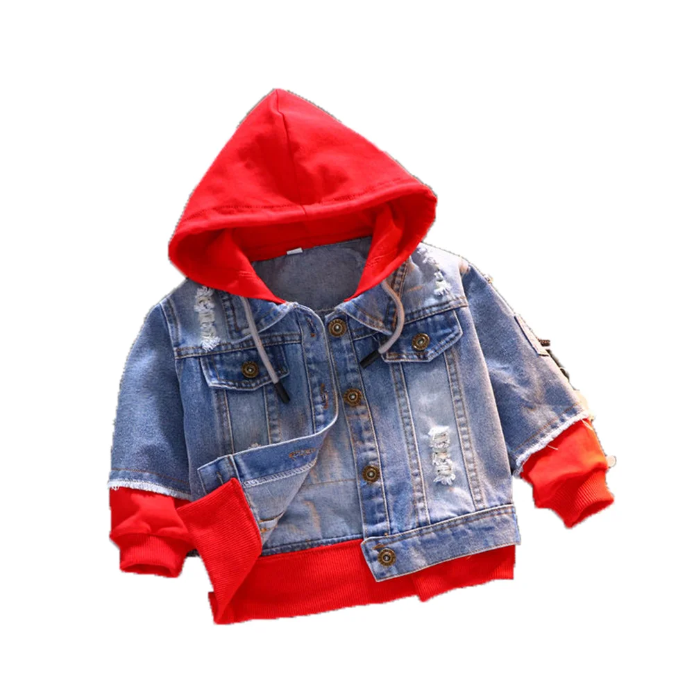 Spring Autumn Denim Jacket For Boy Girl New 2023 Korean Version Fashion Patchwork Hooded Cowboy Coat  Casual Children\'s Clothing