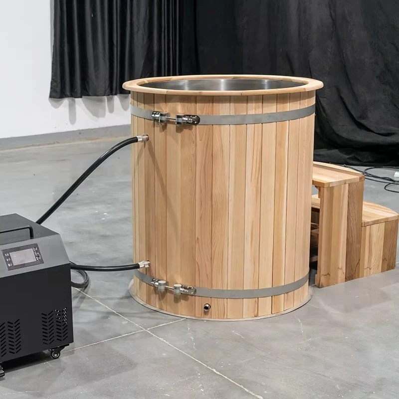 Customized Wooden Ice Bath Tub with Stainless Steel Liner Cold Plunge Tub for Athlete Fitness Recovery with Water Chiller