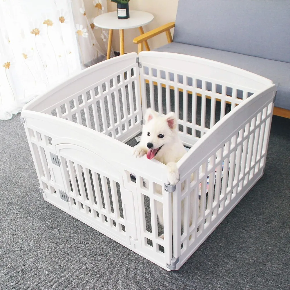 

Pet Playpen Gate for Dogs Heavy Plastic Puppy Exercise Pen Small Pets Fence Puppies Folding Cage 4 Panels for Puppies and Small
