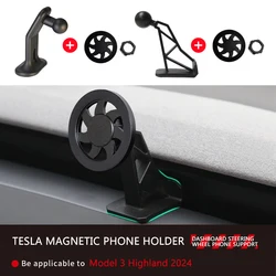 Car Dashboard Magnetic Phone Holder For Tesla Model 3 Highland 2024 Steering Wheel Phone Holder Support Interior Accessories