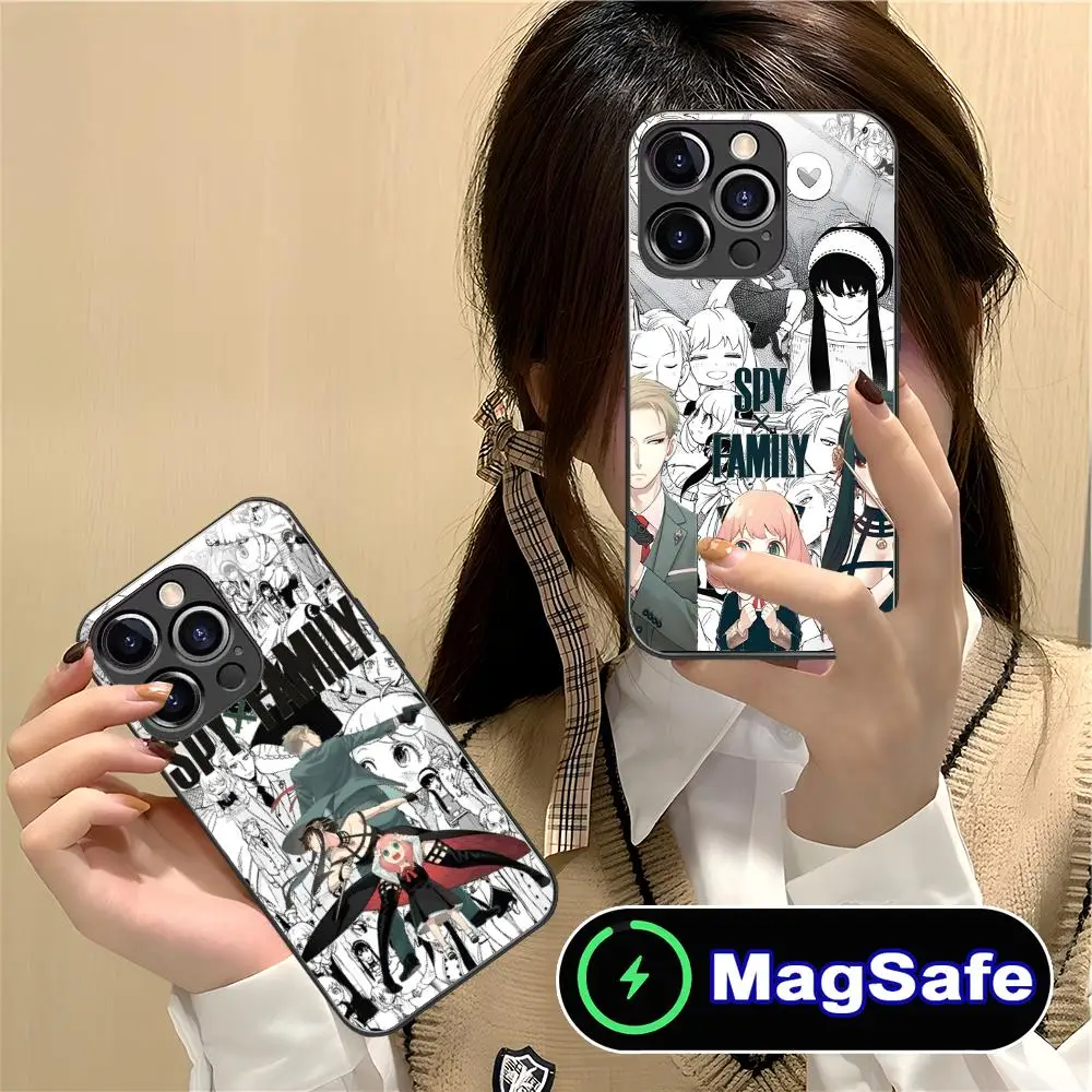 

Чехол для телефона «Семейный шпионский аниме» для iPhone 16, 15, 14, 13, 12, 11 Pro Max Plus Mini MagSafe, стеклянный цветной принт, красивый чехол
