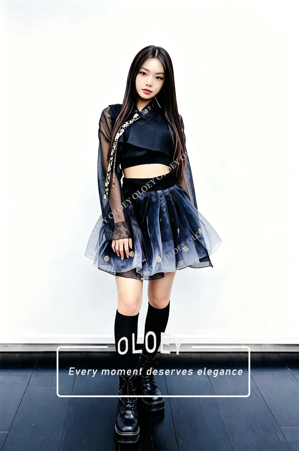 OLOEY Vintage Contrast Color Short Hanbok 2026 Korean Photo Shoot Performance Dress Customized 3 PCS Top Jacket Mini Skirt