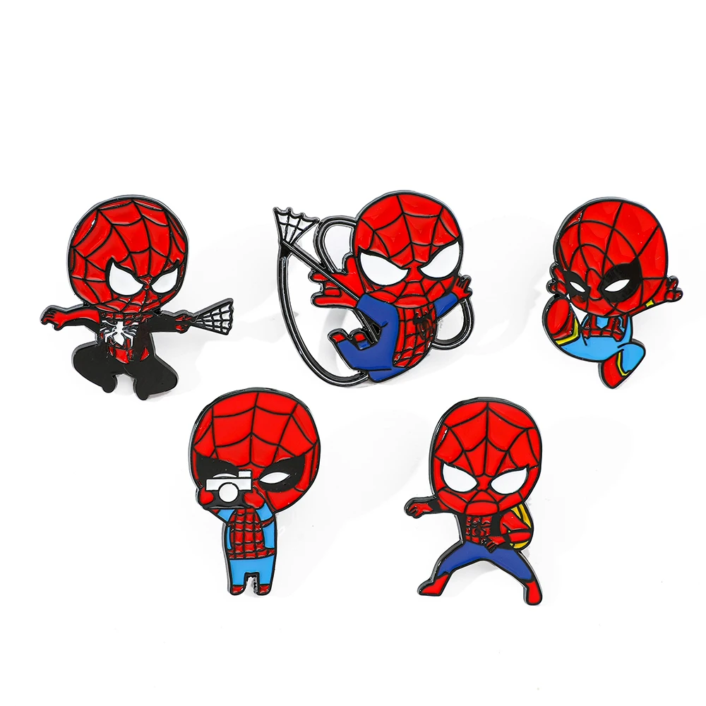 Anime O Incrível Homem Aranha Broche, Criativo Esmalte Lapel Badge, Mochila, Camisa, Pin de roupas, Acessórios de jóias, 5 pcs