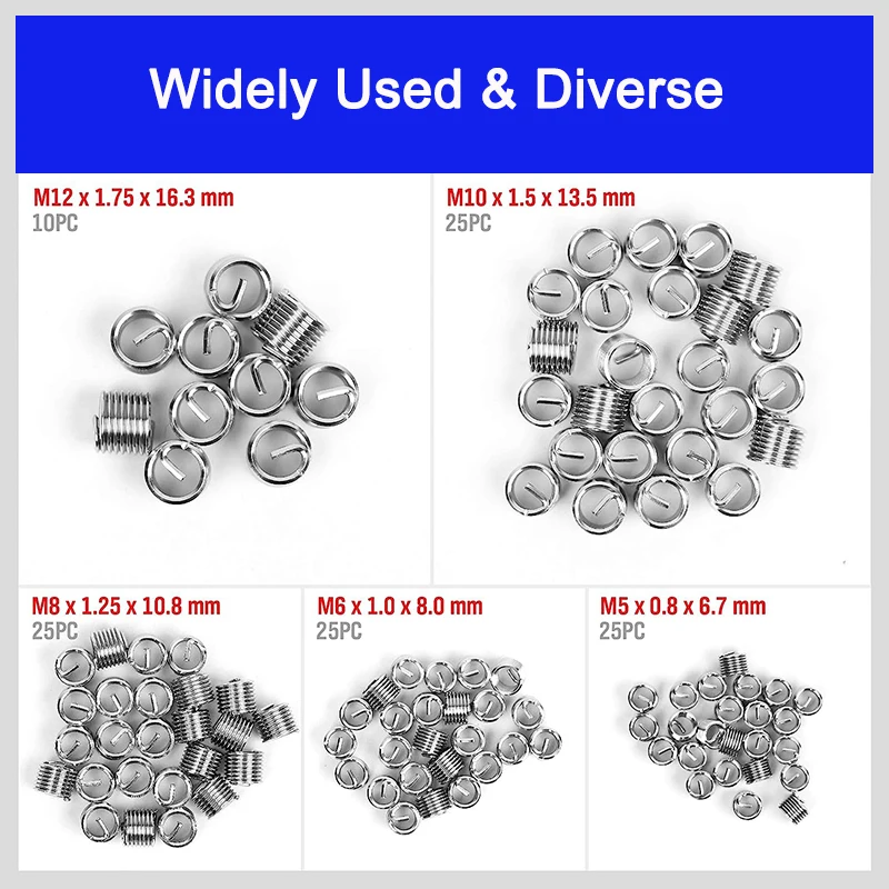 131PCS Thread Repair Tool M5 M6 M8 M10 M12 Coil Drill Insert Installation Kit Engine Block Restoring Damaged Thread Hand Tool