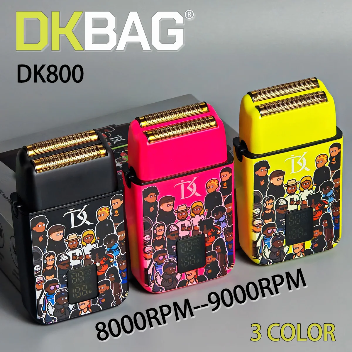 

Профессиональная бритва DK800, 9000 об/мин, 8500 об/мин, 8000 об/мин, 3 скорости, регулирование, поршневая конструкция, 3 цвета, закругленные лезвия из сплава