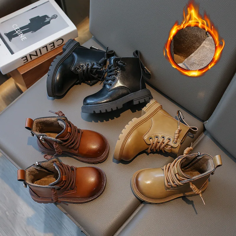 

Fashion Girls' Shoes 2025 Autumn New British Style Kids Leather Boots Anti Slip Boys' Boot Simple Versatile Girls' Ankle Boots