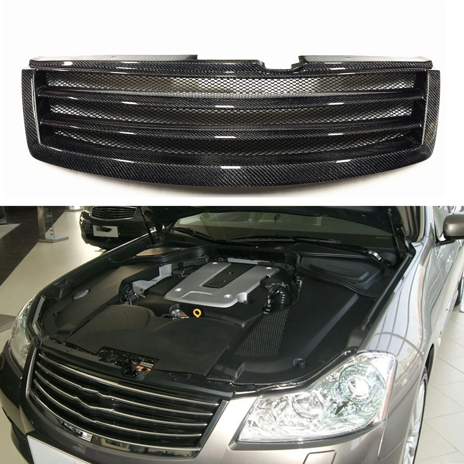 

Front Grille Racing Grills For Infiniti M M35 M45 2008-2010 Honeycomb Style Carbon Fiber/Fiberglass Upper Bumper Hood Mesh Grid