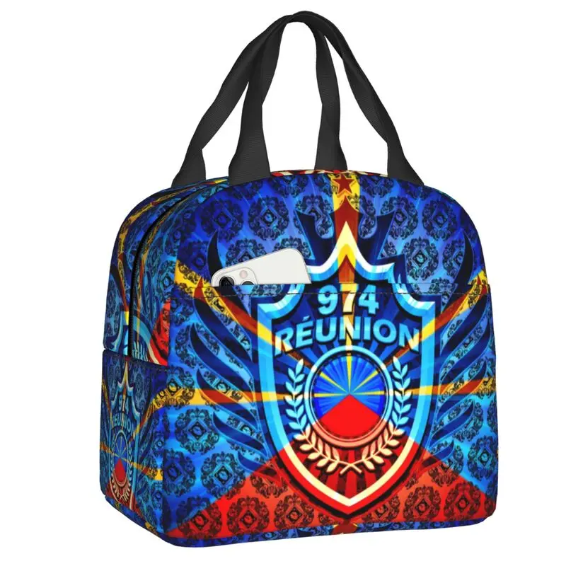 974 Reunion Island Insulated Lunch Bags for Women Maveli Coat of Arms Portable Cooler Thermal Bento Box School