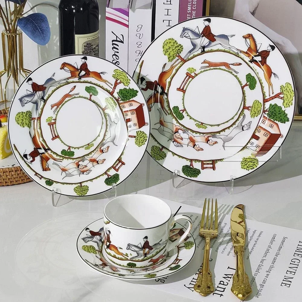 

W's Ceramic Hunting Dinner Plate High Beauty Steak Tableware Home Coffee cup Milk Tea Cup Creative Dish Plate