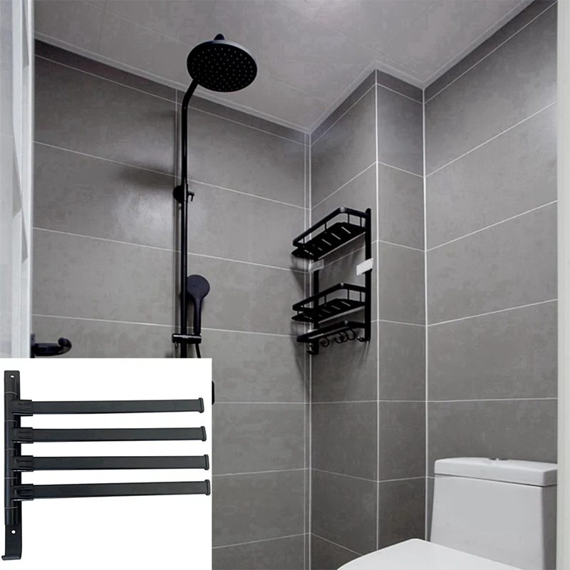 Wall Mounted Swivel Towel Rack With 4-Arm Towel Hanger,Rustproof Towel Racks For Bathroom 180° Rotation