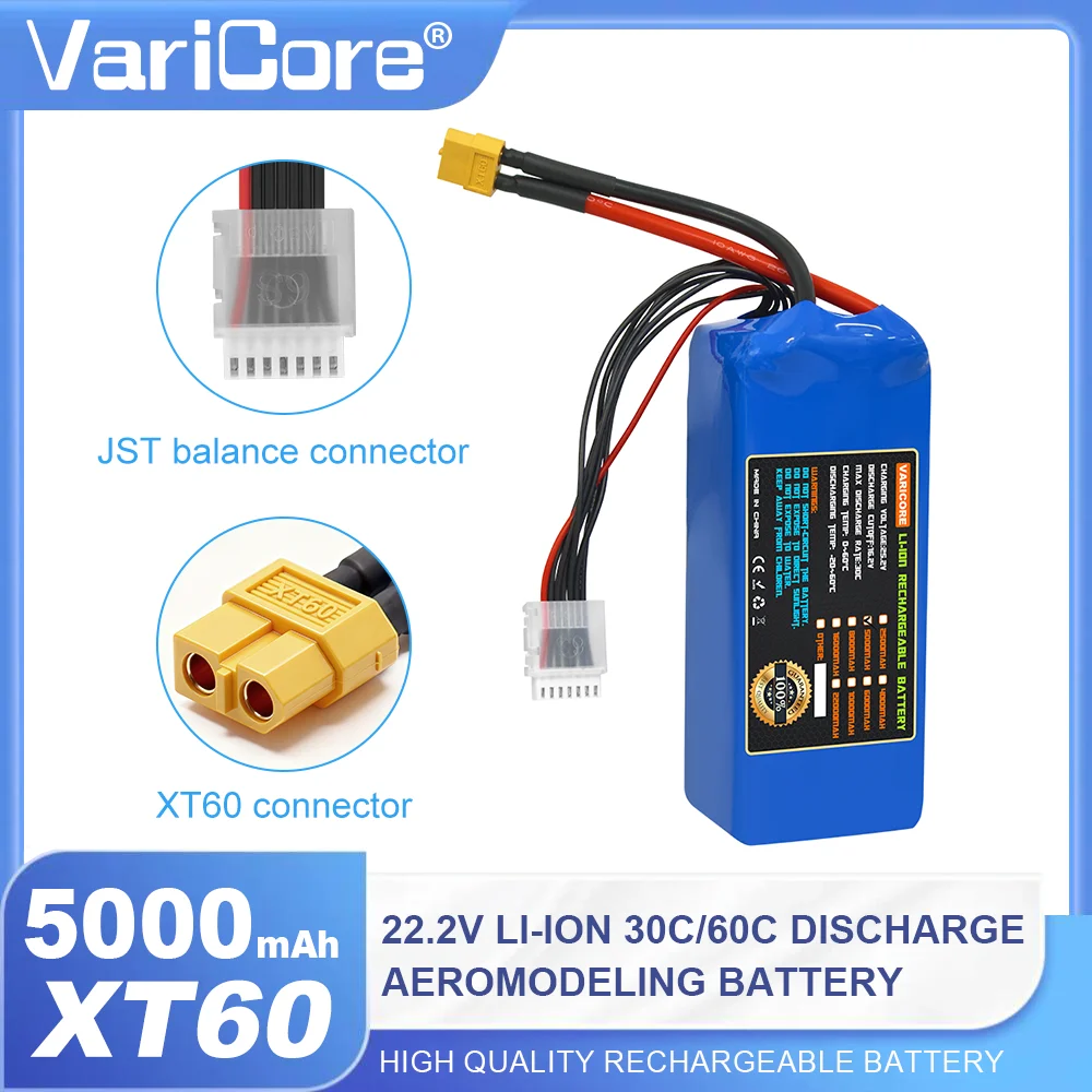 22.2V 6S 5000mAh Lithium-ion accu met hoge ontlaadstroom, 25.2V met XT60 X90 stekker, geschikt voor drones, 30C 60C