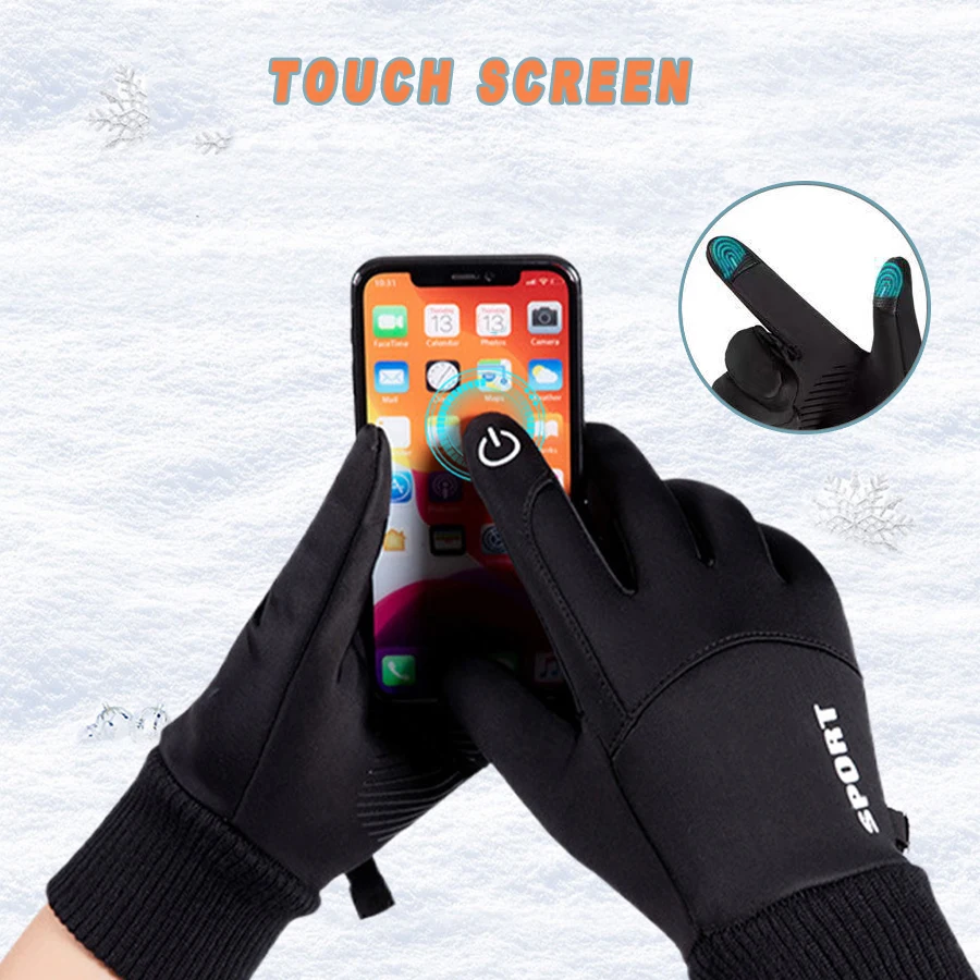 Winter Warm Full Fingers Waterproof Cycling Outdoor Sports Running Motorcycle Ski Touch Screen Fleece Gloves