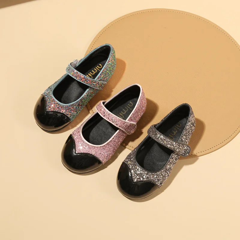 Girls Shoes 2023 Autumn Kids Fashion Brand Mary Jane Dress Dance Princess Flats Baby Toddler Glitter Non Slip Sandals Soft Sole