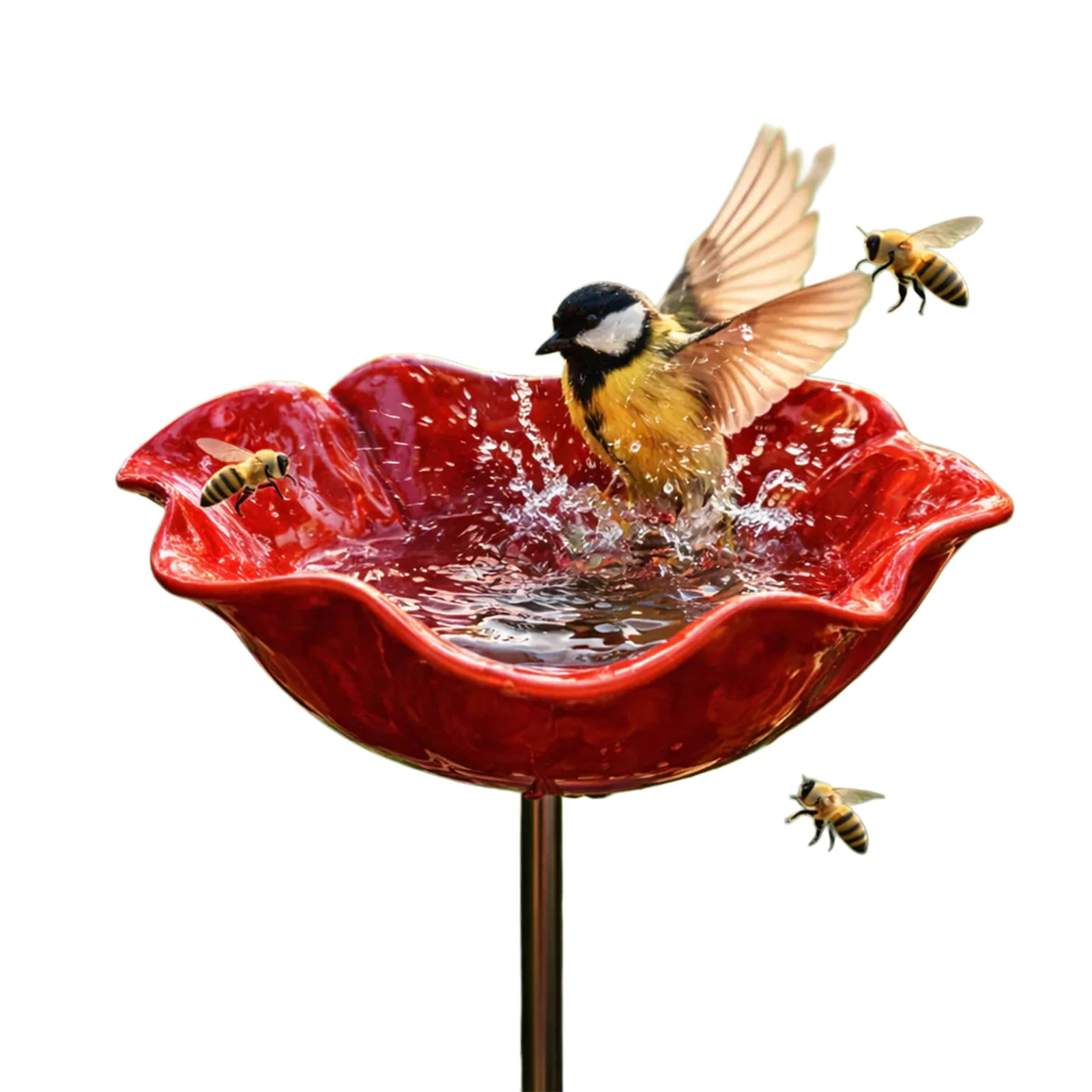 Flower-Shaped Ceramic Bee Watering Station Garden Outdoor Butterfly Feeder Insect Watering Bee Ladder Outdoor Yard Decoration