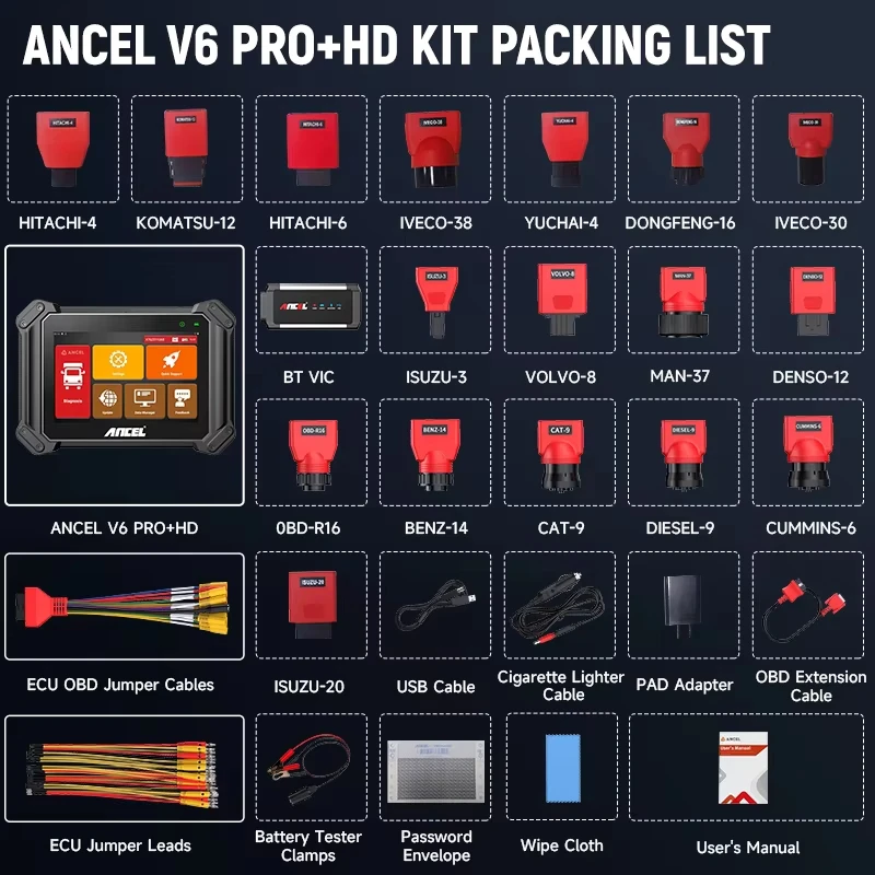ANCEL V6 PRO+ HD 2 Year Free Update Diagnostic Tools for Heavy Duty Truck and Car Two in One Automotive Full System Scanner