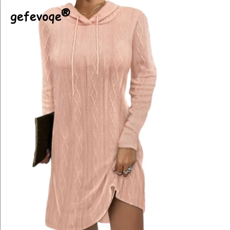 2023 autunno nuova moda donna Versatile confortevole Casual Multi colore manica lunga con cappuccio Pullover vestito lavorato a maglia