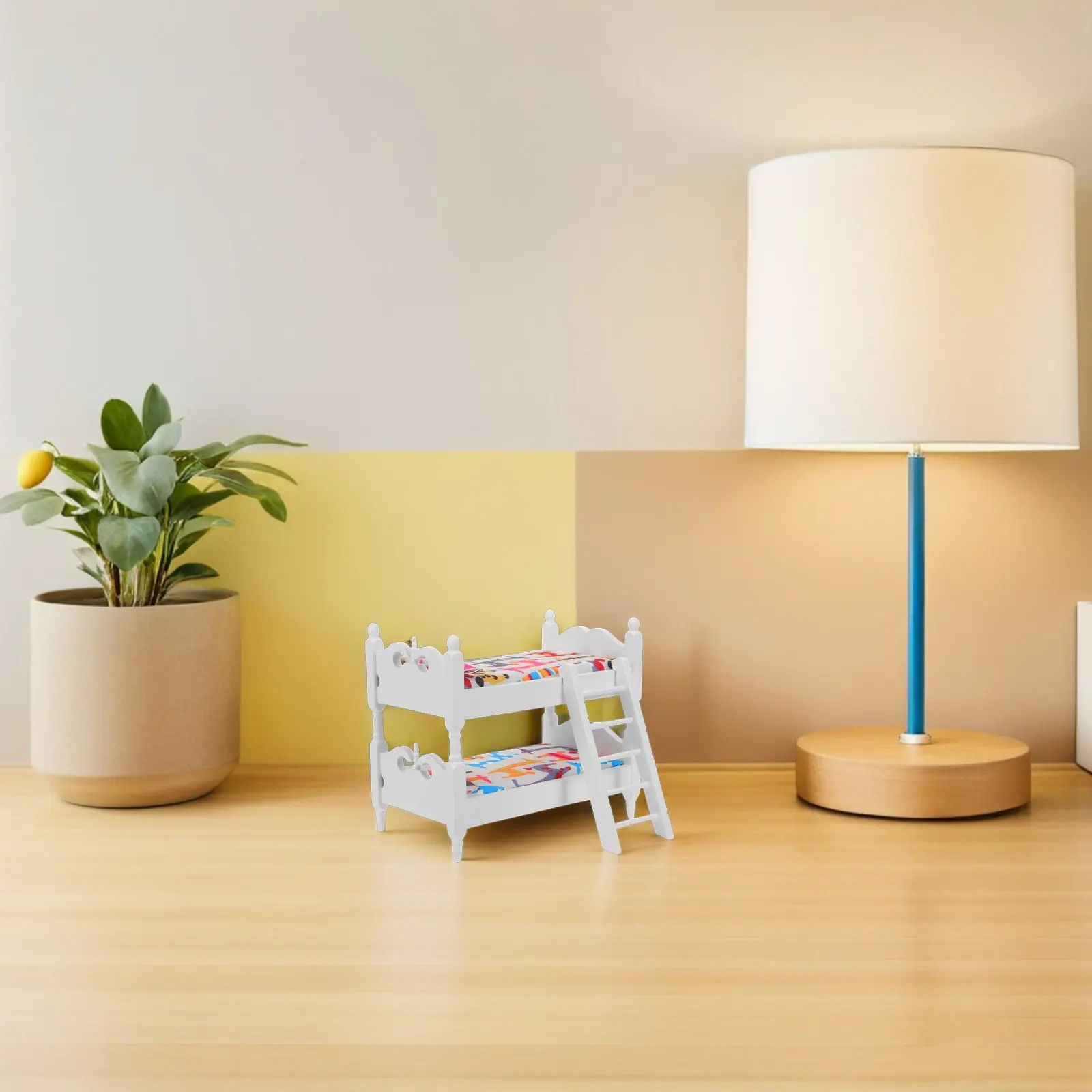 

1Set Handcrafted Wood Miniature Bunk Bed Dollhouse Bedroom Decor Accessory Ideal for Creative Play Tiny Room Furniture DIY Party