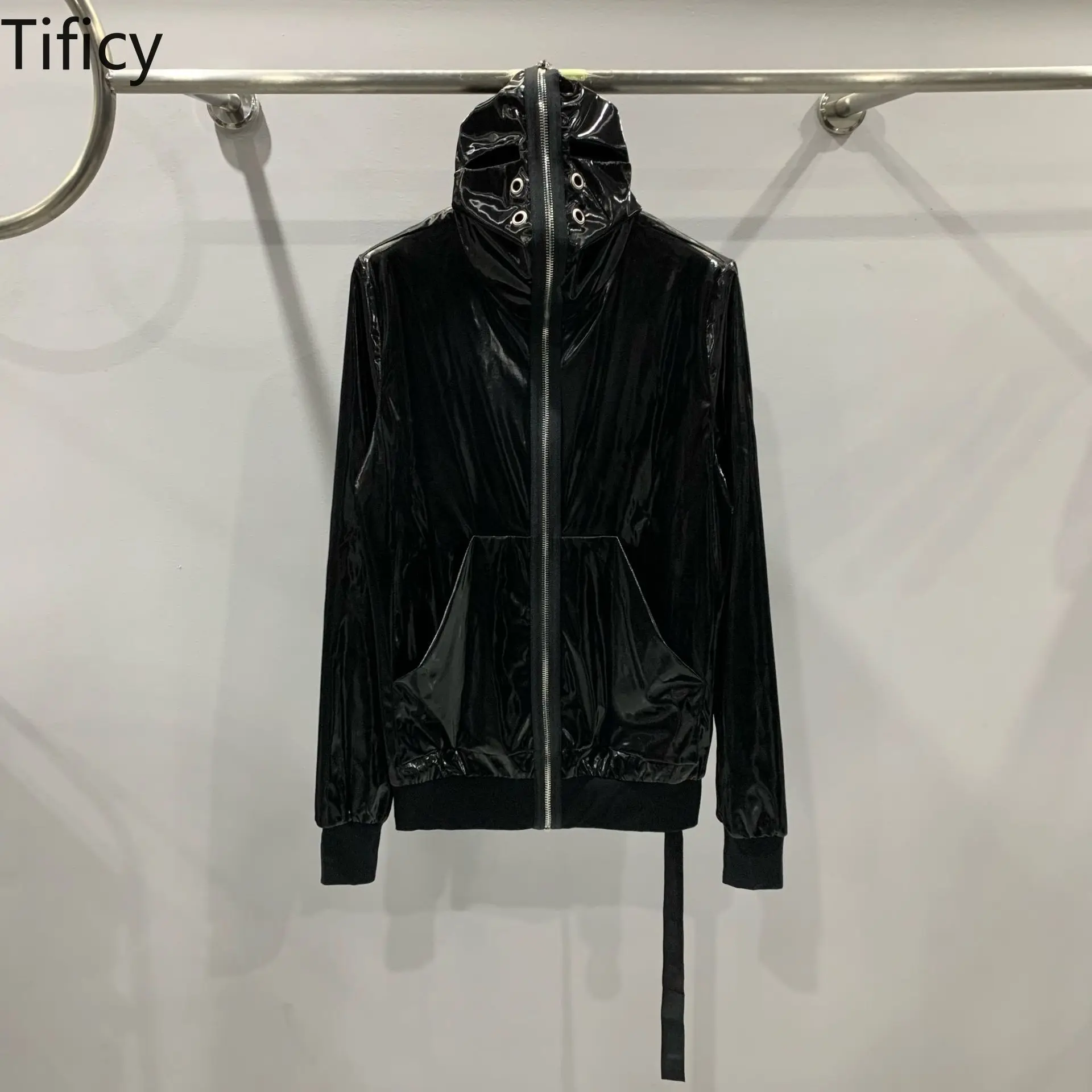 

TIFICY High Street fashion Coats Men's Shark New Design RO Style American Shiny Top Coat Autumn Windbreaker Black Jacket