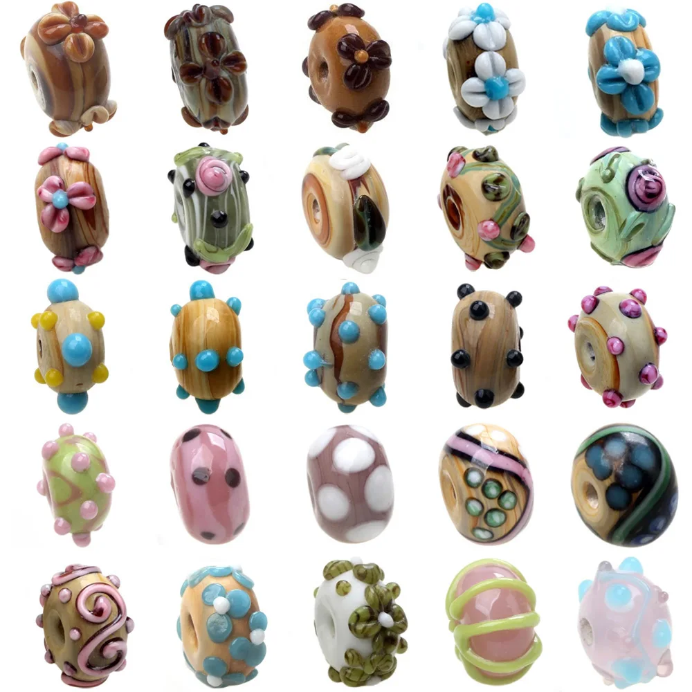 Wood Grain 2PCS/LOT Nature Style Handmade Lampwork Glass Beads For Jewelry Making Accessories DIY Charm Earring Bracelets