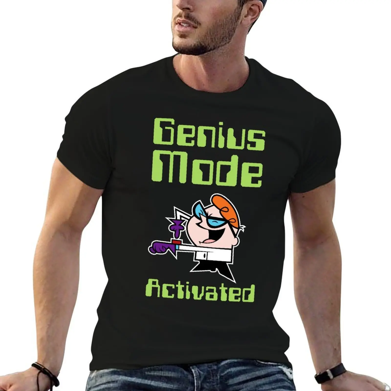 Dexter's Laboratory - Genius Mode - T-shirt uni basique avec texte vert pour le printemps et l'été