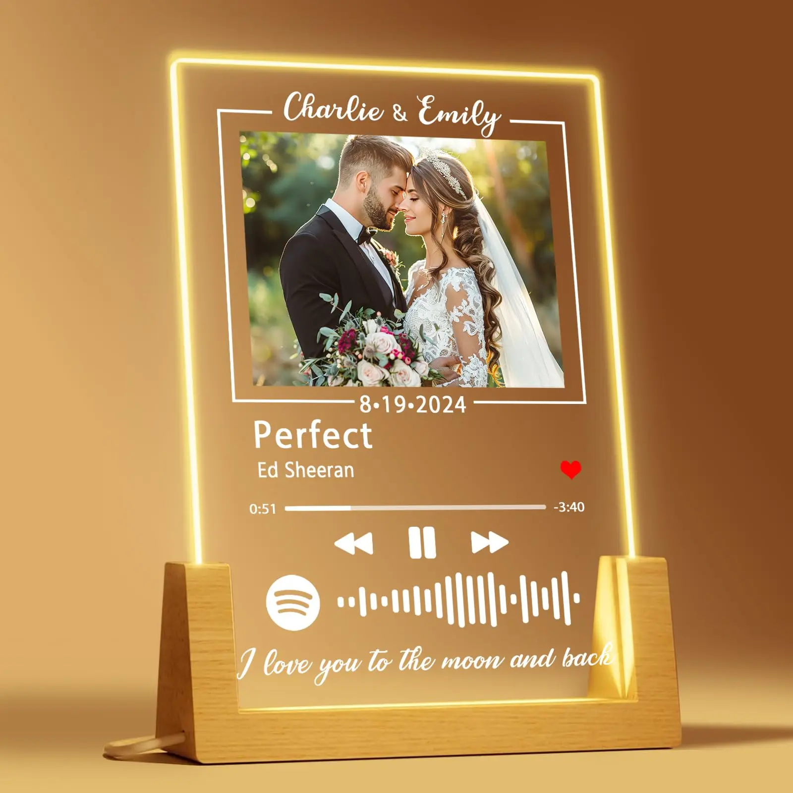 Personalized Picture Plaque Lamp Custom Couple Photo Acrylic Board Art Decor Romantic Anniversary Birthday Valentine's Day Gift