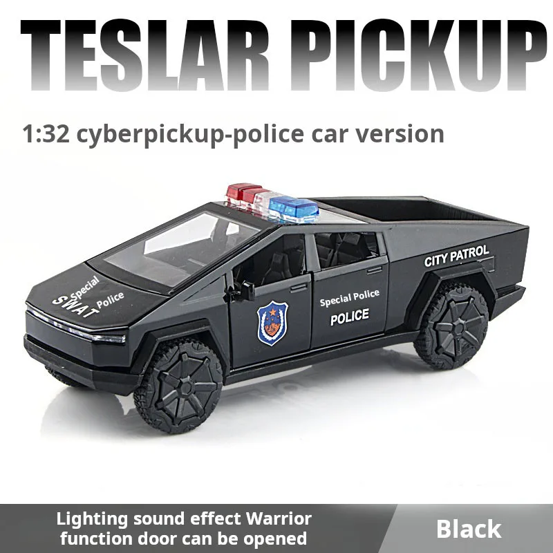 Voiture de Police pick-up 1:32, haute Simulation, modèle en alliage métallique moulé, son et lumière, Collection de jouets pour enfants, cadeaux pour Tesla