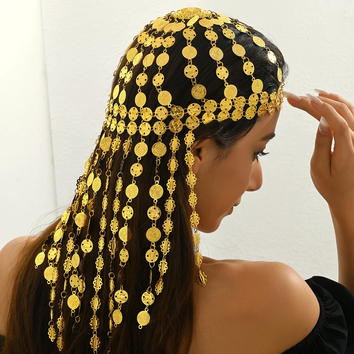 

Moroccan Bride Wedding Headband With Letter Pattern Tassels, A Delicate And Luxurious Retro Long-Style Hair Accessory