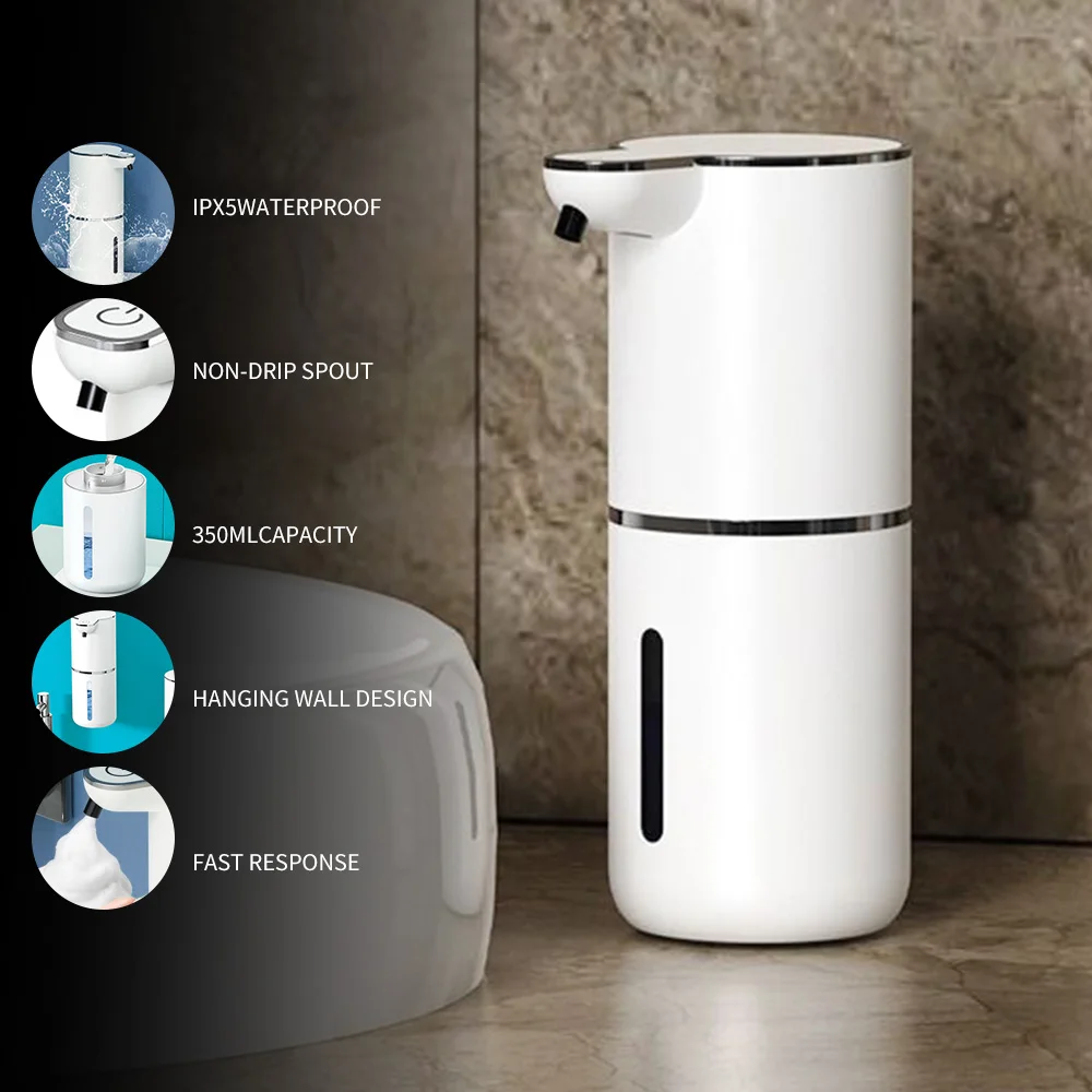 

Automatic non-contact foam soap dispenser 380ml USB rechargeable adjustable foam space saving for kitchen and bathroom