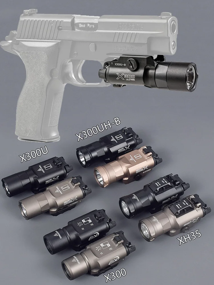 SBGJMY X300 XH35 Torcia flash tattica a 800 lumen, 3 modalità di luce alta e bassa e pistola lampeggiante a frequenza, per il sistema ferroviario Picatinini 20 mm (Nero