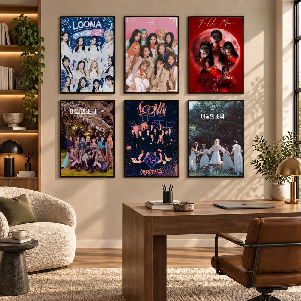 Loona K Pop Girl Group Music Poster Self-adhesive Art Waterproof Paper Sticker Coffee House Bar Room Wall Decor