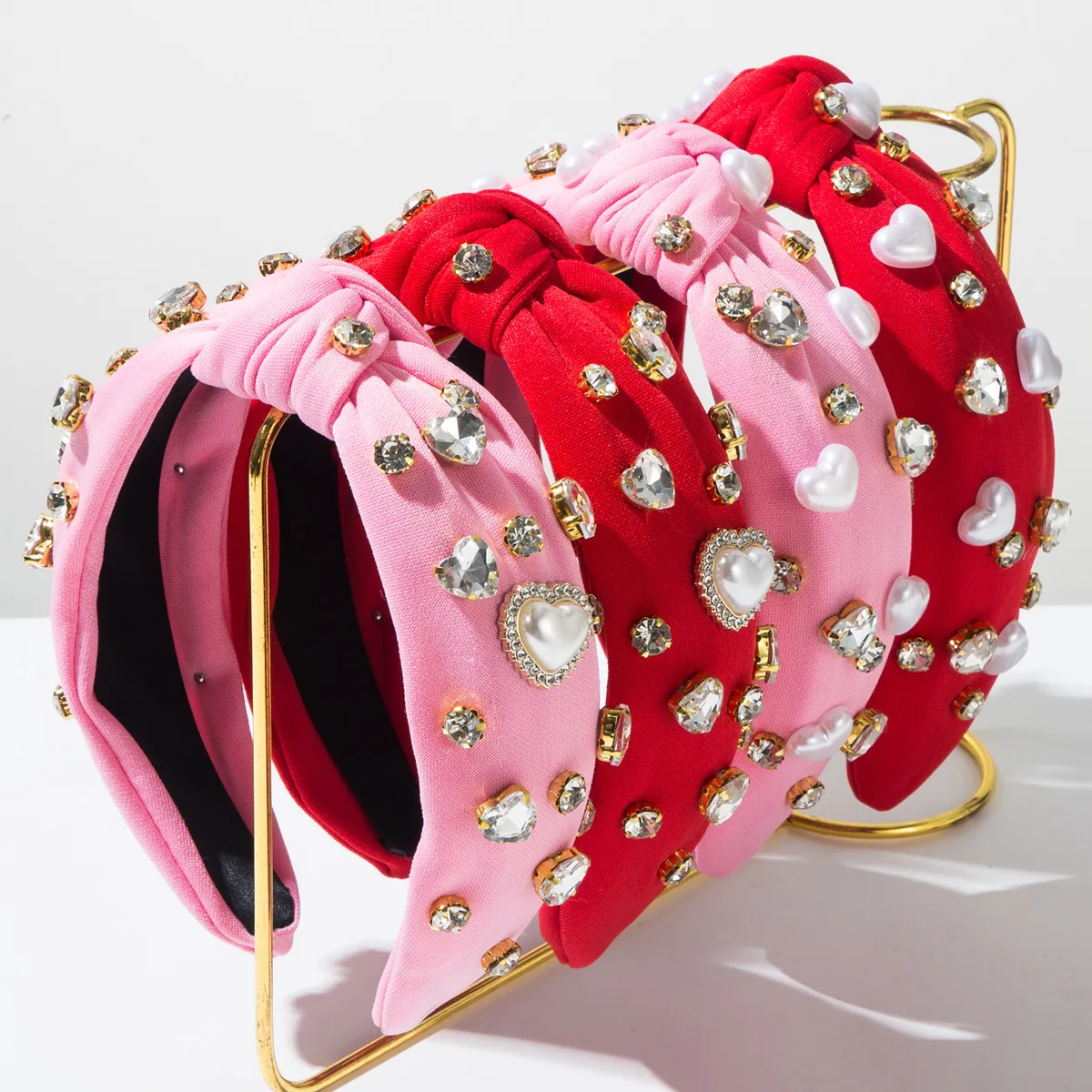 Hot-selling headband Korean version fashion fabric nail drill knotted love headband sweet romantic Valentine's Day hair accessor