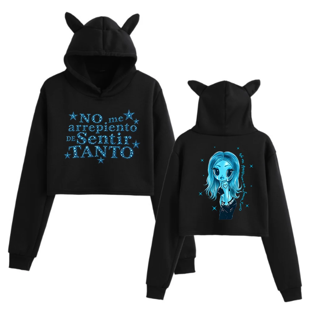 2026 Karol G No Me Arrepiento De Sentir Tanto Crop Tops Cat Ears Long Sleeve Crop Tops Girls Fashion Hoodies